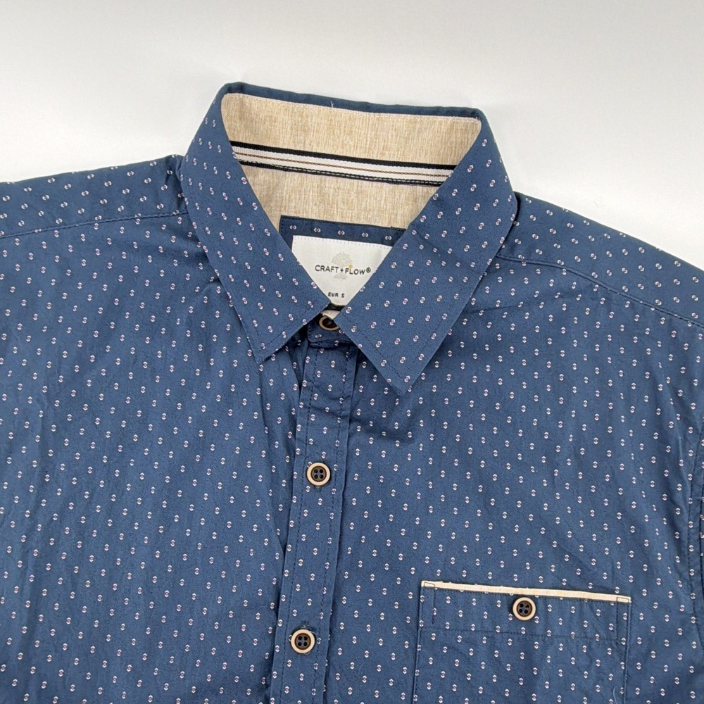 Craft + Flow Button Up Shirt Men S Blue Geometric Short Sleeve